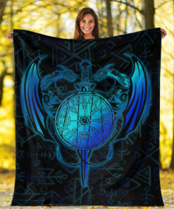 Viking Blanket Dragon Viking Set Sherpa Fleece Blanket Gifts for Viking Lovers