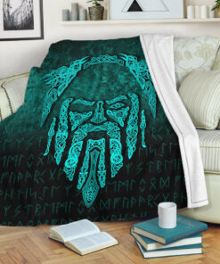 Viking Blanket Eye of Odin Cyan Version Sherpa Fleece Blanket Gifts for Viking Lovers