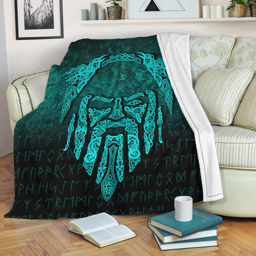 Viking Blanket Eye of Odin Cyan Version Sherpa Fleece Blanket Gifts for Viking Lovers