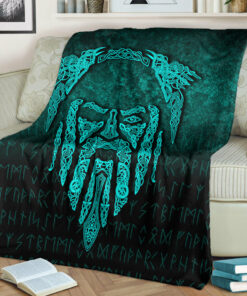 Viking Blanket Eye of Odin Cyan Version Sherpa Fleece Blanket Gifts for Viking Lovers