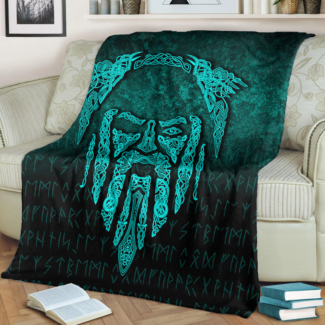 Viking Blanket Eye of Odin Cyan Version Sherpa Fleece Blanket Gifts for Viking Lovers
