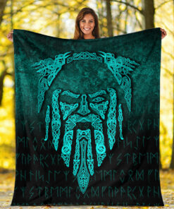 Viking Blanket Eye of Odin Cyan Version Sherpa Fleece Blanket Gifts for Viking Lovers