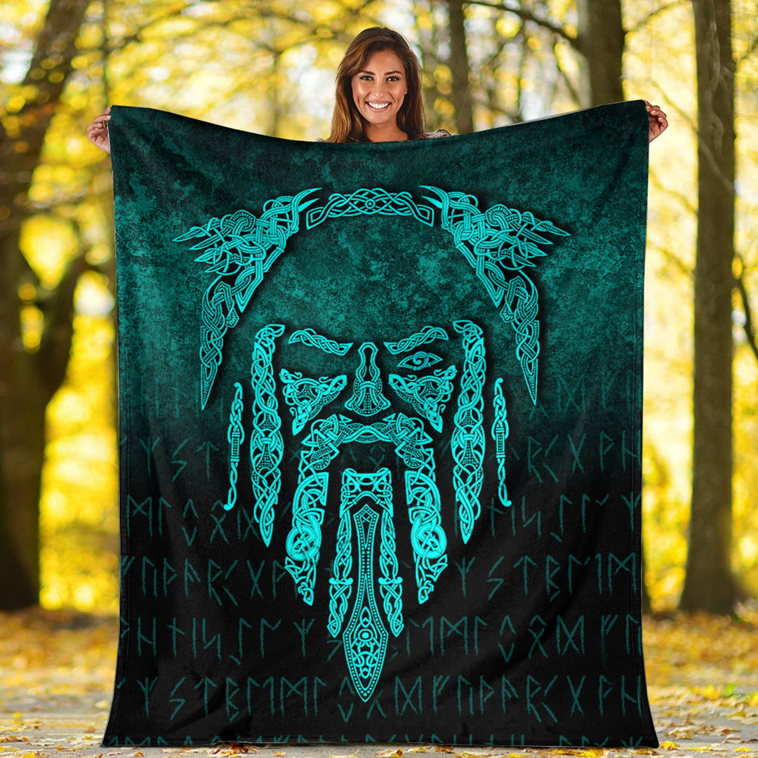 Viking Blanket Eye of Odin Cyan Version Sherpa Fleece Blanket Gifts for Viking Lovers