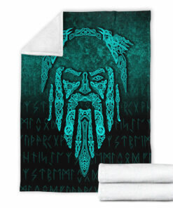 Viking Blanket Eye of Odin Cyan Version Sherpa Fleece Blanket Gifts for Viking Lovers