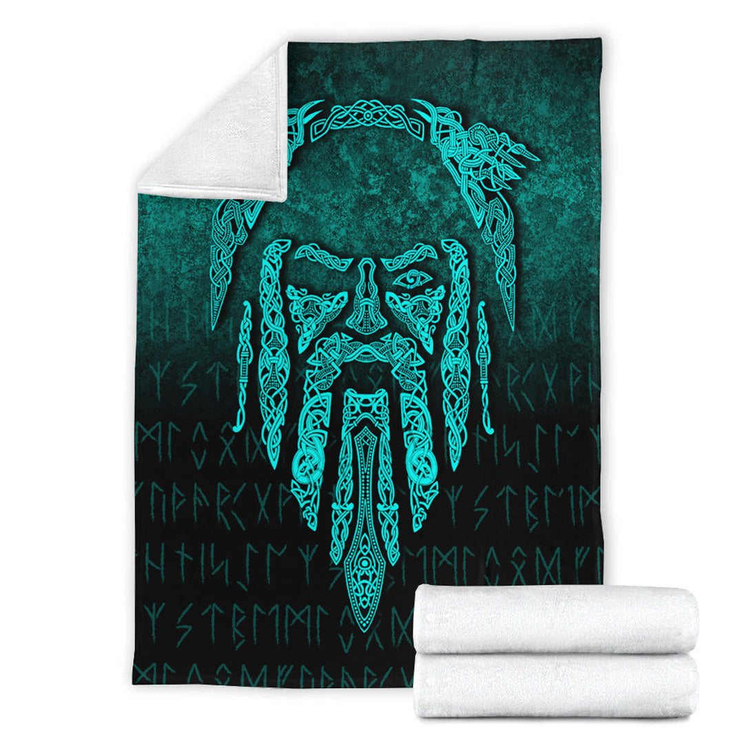 Viking Blanket Eye of Odin Cyan Version Sherpa Fleece Blanket Gifts for Viking Lovers