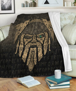 Viking Blanket Eye of Odin Gold Version Sherpa Fleece Blanket Gifts for Viking Lovers