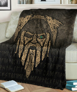 Viking Blanket Eye of Odin Gold Version Sherpa Fleece Blanket Gifts for Viking Lovers