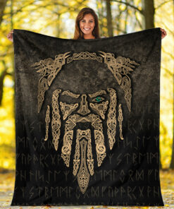 Viking Blanket Eye of Odin Gold Version Sherpa Fleece Blanket Gifts for Viking Lovers