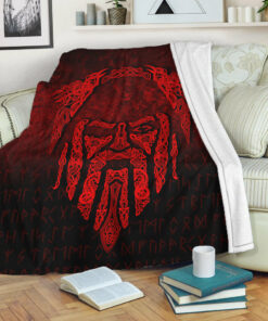 Viking Blanket Eye of Odin Red Version Sherpa Fleece Blanket Gifts for Viking Lovers