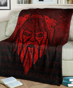 Viking Blanket Eye of Odin Red Version Sherpa Fleece Blanket Gifts for Viking Lovers