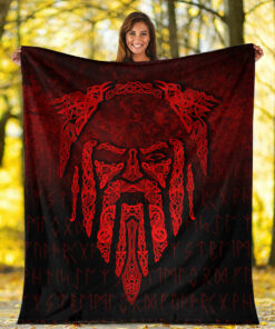 Viking Blanket Eye of Odin Red Version Sherpa Fleece Blanket Gifts for Viking Lovers