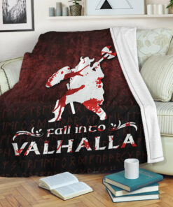 Viking Blanket Fall Into Valhalla Sherpa Fleece Blanket Gifts for Viking Lovers