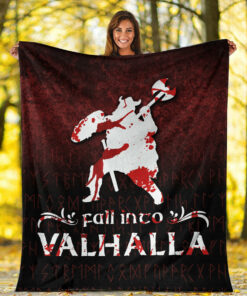 Viking Blanket Fall Into Valhalla Sherpa Fleece Blanket Gifts for Viking Lovers
