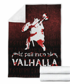 Viking Blanket Fall Into Valhalla Sherpa Fleece Blanket Gifts for Viking Lovers