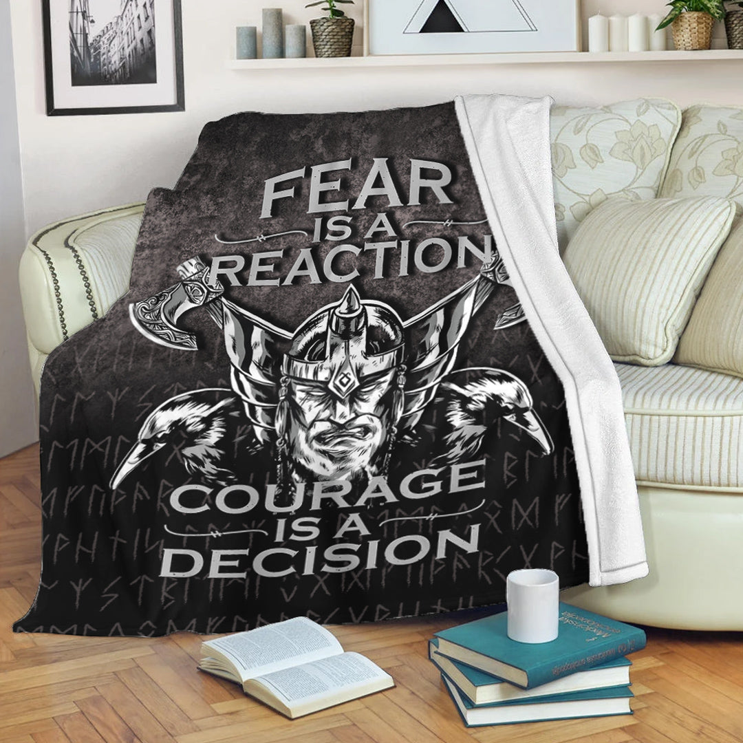 Viking Blanket Fear Is A Reaction Courage Is A Decision Sherpa Fleece Blanket Gifts for Viking Lovers