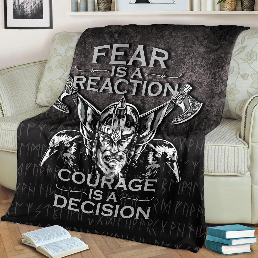 Viking Blanket Fear Is A Reaction Courage Is A Decision Sherpa Fleece Blanket Gifts for Viking Lovers