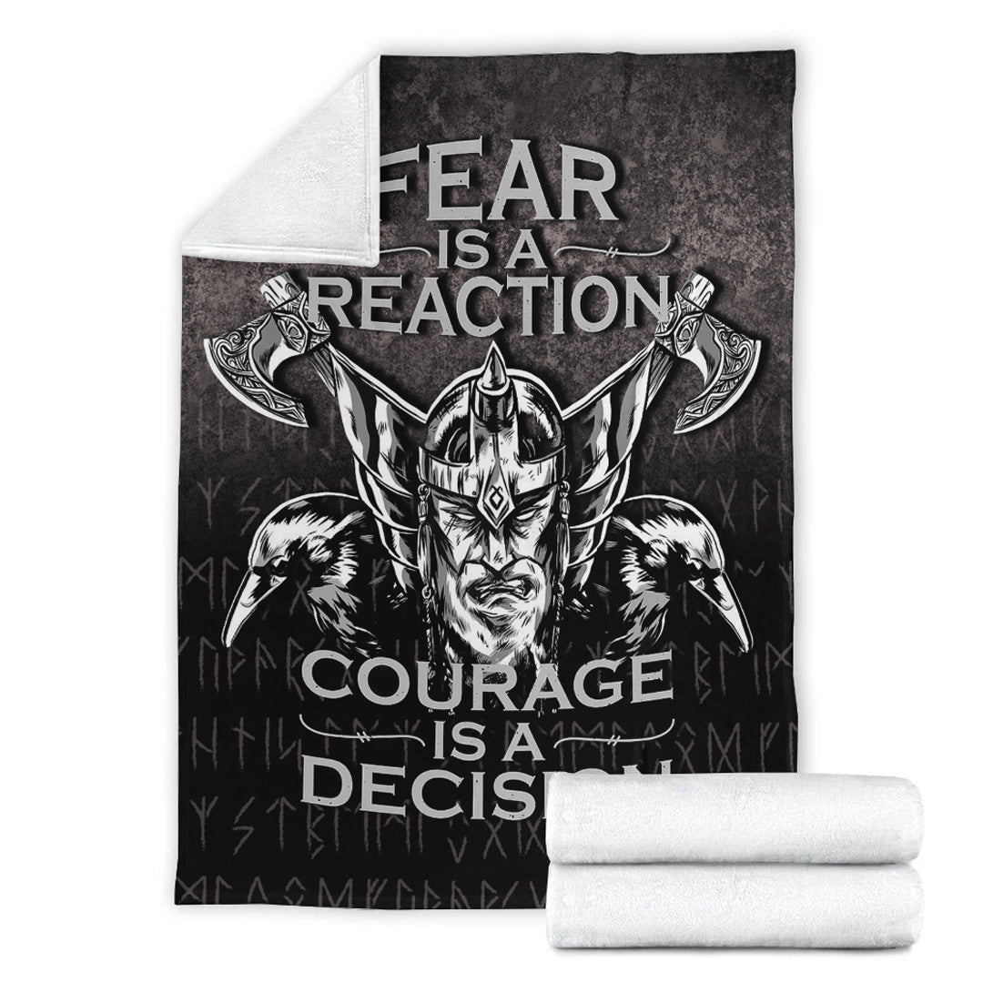 Viking Blanket Fear Is A Reaction Courage Is A Decision Sherpa Fleece Blanket Gifts for Viking Lovers