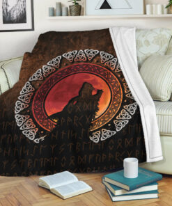 Viking Blanket Fenrir Norse Wolf Son of Loki Sherpa Fleece Blanket Gifts for Viking Lovers