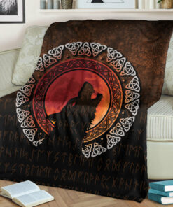 Viking Blanket Fenrir Norse Wolf Son of Loki Sherpa Fleece Blanket Gifts for Viking Lovers