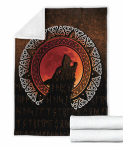 Viking Blanket Fenrir Norse Wolf Son of Loki Sherpa Fleece Blanket Gifts for Viking Lovers