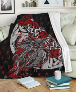 Viking Blanket Fenrir Ragnarok Blood Sherpa Fleece Blanket Gifts for Viking Lovers