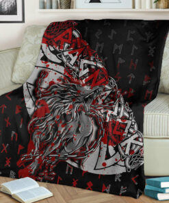 Viking Blanket Fenrir Ragnarok Blood Sherpa Fleece Blanket Gifts for Viking Lovers