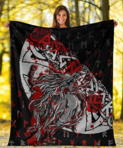 Viking Blanket Fenrir Ragnarok Blood Sherpa Fleece Blanket Gifts for Viking Lovers