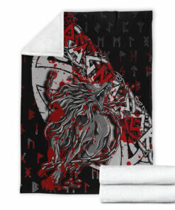 Viking Blanket Fenrir Ragnarok Blood Sherpa Fleece Blanket Gifts for Viking Lovers