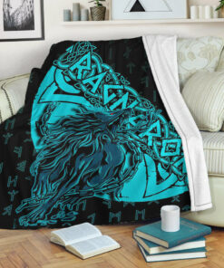 Viking Blanket Fenrir Ragnarok Cyan Sherpa Fleece Blanket Gifts for Viking Lovers