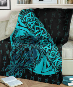 Viking Blanket Fenrir Ragnarok Cyan Sherpa Fleece Blanket Gifts for Viking Lovers