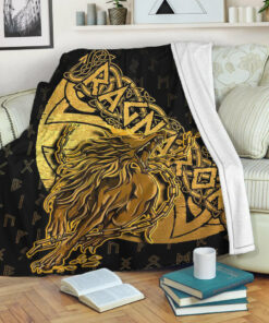 Viking Blanket Fenrir Ragnarok Gold Sherpa Fleece Blanket Gifts for Viking Lovers