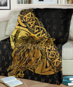 Viking Blanket Fenrir Ragnarok Gold Sherpa Fleece Blanket Gifts for Viking Lovers