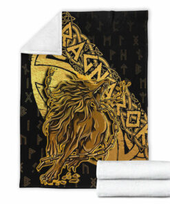Viking Blanket Fenrir Ragnarok Gold Sherpa Fleece Blanket Gifts for Viking Lovers