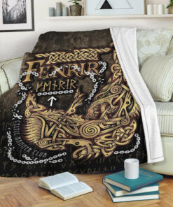 Viking Blanket Fenrir Ragnarok Viking Monster Wolf Sherpa Fleece Blanket Gifts for Viking Lovers