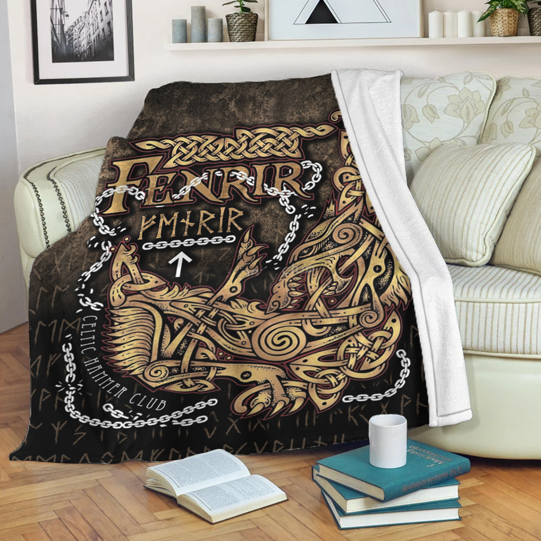 Viking Blanket Fenrir Ragnarok Viking Monster Wolf Sherpa Fleece Blanket Gifts for Viking Lovers