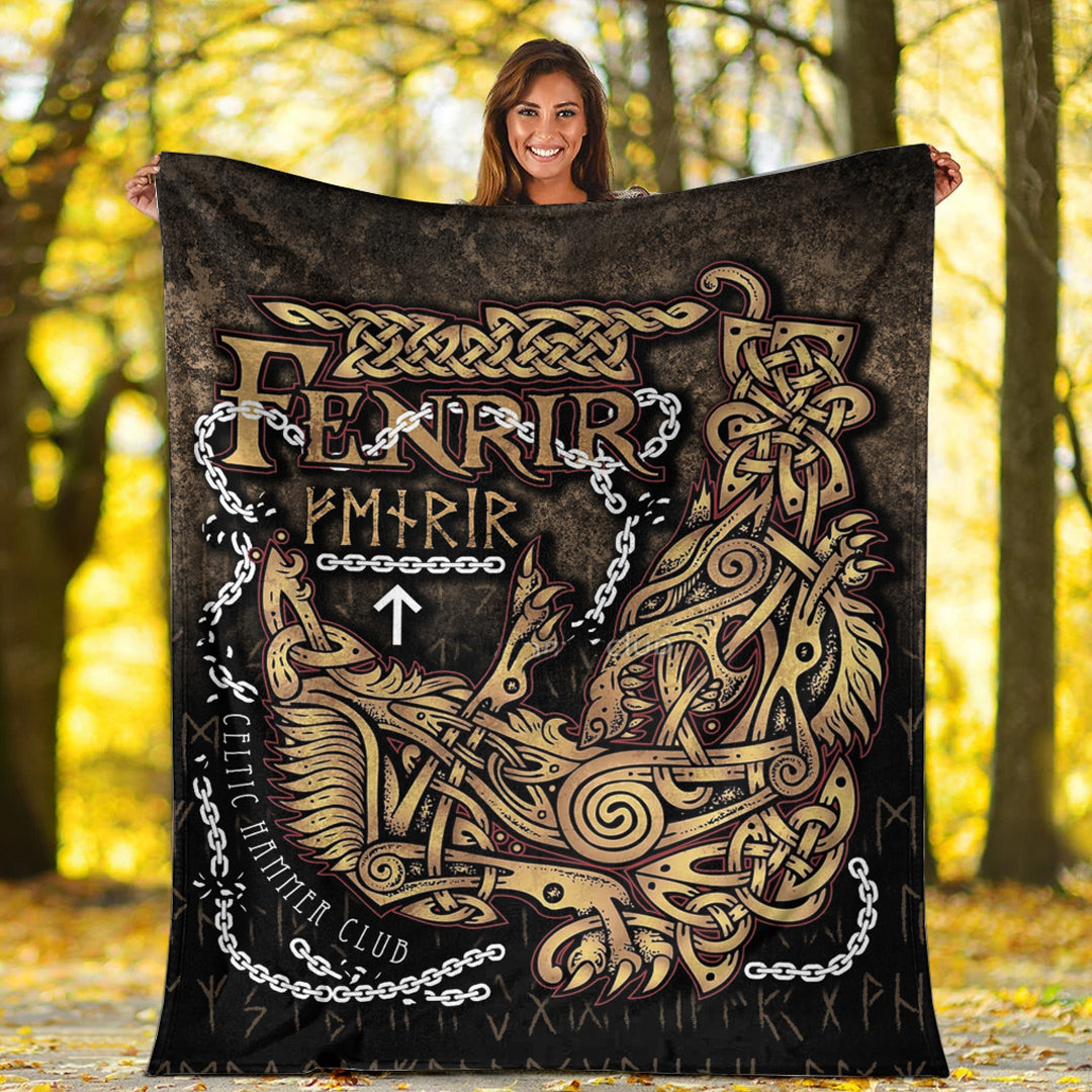 Viking Blanket Fenrir Ragnarok Viking Monster Wolf Sherpa Fleece Blanket Gifts for Viking Lovers