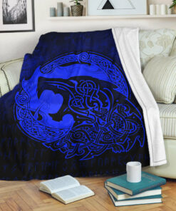 Viking Blanket Fenrir Viking 3D Tattoo Blue Version Sherpa Fleece Blanket Gifts for Viking Lovers