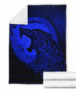 Viking Blanket Fenrir Viking 3D Tattoo Blue Version Sherpa Fleece Blanket Gifts for Viking Lovers