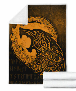 Viking Blanket Fenrir Viking 3D Tattoo Gold Version Sherpa Fleece Blanket Gifts for Viking Lovers