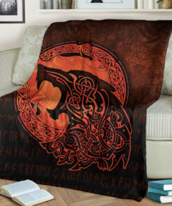 Viking Blanket Fenrir Viking 3D Tattoo Orange Version Sherpa Fleece Blanket Gifts for Viking Lovers