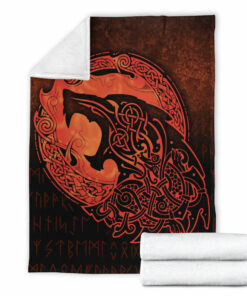 Viking Blanket Fenrir Viking 3D Tattoo Orange Version Sherpa Fleece Blanket Gifts for Viking Lovers