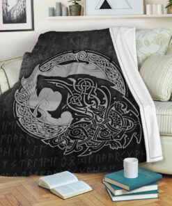 Viking Blanket Fenrir Viking 3D Tattoo Special Version Sherpa Fleece Blanket Gifts for Viking Lovers