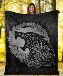 Viking Blanket Fenrir Viking 3D Tattoo Special Version Sherpa Fleece Blanket Gifts for Viking Lovers