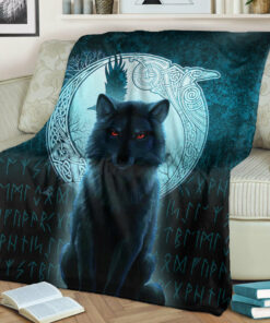 Viking Blanket Fenrir Viking Wolf Cyan Version Sherpa Fleece Blanket Gifts for Viking Lovers