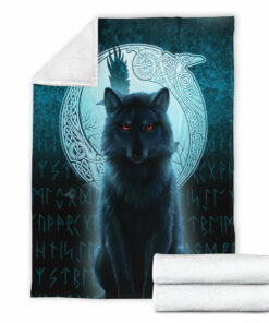 Viking Blanket Fenrir Viking Wolf Cyan Version Sherpa Fleece Blanket Gifts for Viking Lovers