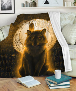 Viking Blanket Fenrir Viking Wolf Gold Version Sherpa Fleece Blanket Gifts for Viking Lovers