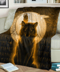 Viking Blanket Fenrir Viking Wolf Gold Version Sherpa Fleece Blanket Gifts for Viking Lovers