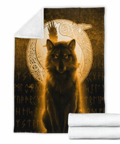 Viking Blanket Fenrir Viking Wolf Gold Version Sherpa Fleece Blanket Gifts for Viking Lovers