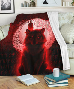 Viking Blanket Fenrir Viking Wolf Red Version Sherpa Fleece Blanket Gifts for Viking Lovers