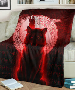 Viking Blanket Fenrir Viking Wolf Red Version Sherpa Fleece Blanket Gifts for Viking Lovers